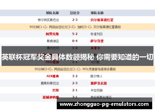 英联杯冠军奖金具体数额揭秘 你需要知道的一切
